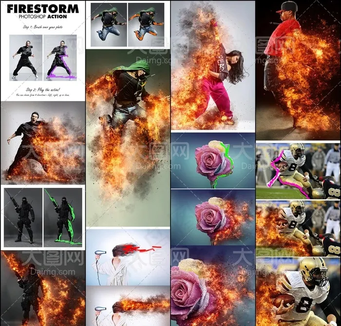 数码人像被火焰打散特效PS动作