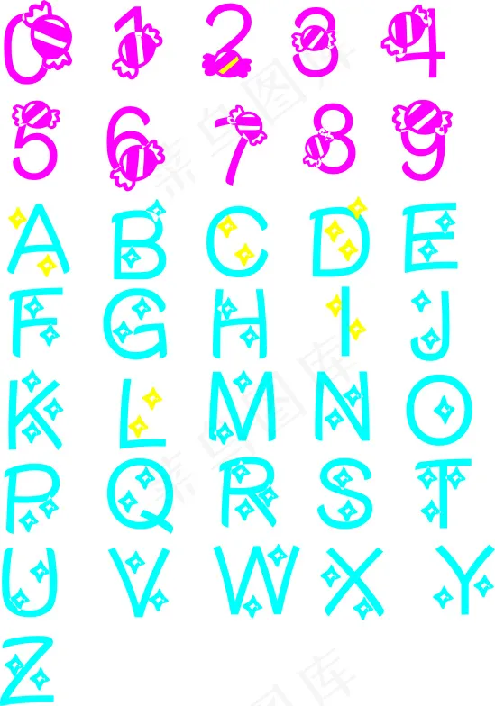 可爱糖果数字字母cdr矢量模版下载