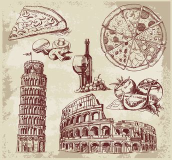 实际的手绘建筑和食品05矢量素材