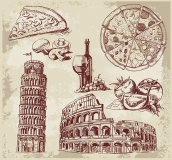 实际的手绘建筑和食品05矢量素材