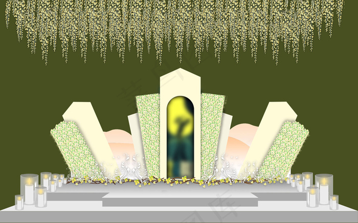 婚庆背景 手绘 创意背景牌 绿色