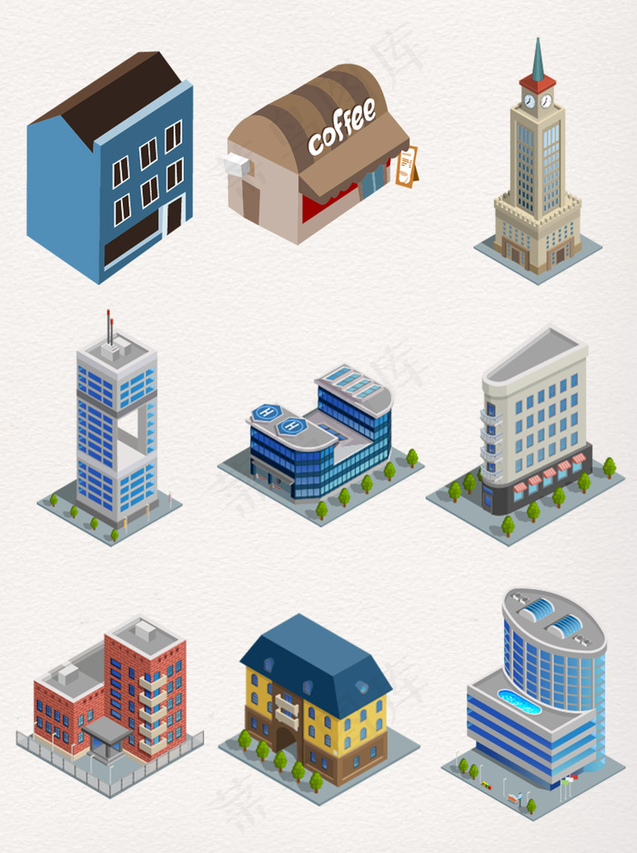 立体卡通楼房建筑素材