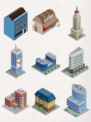 立体卡通楼房建筑素材