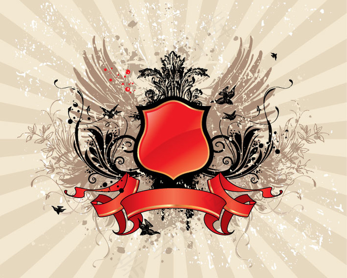 4款皇冠翅膀花纹盾牌矢量素材