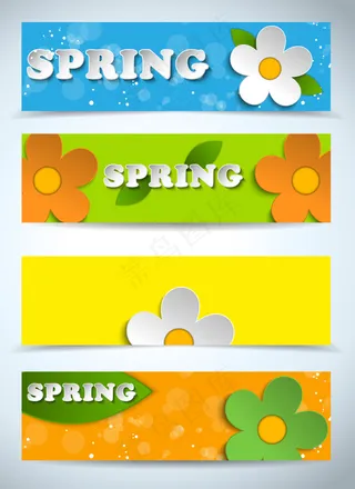 春天的花朵贴纸banner矢量素材