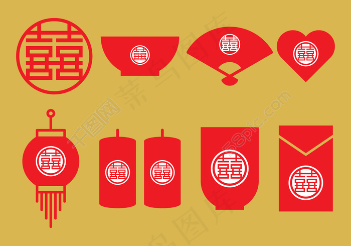 中国婚礼的图标eps,ai矢量模版下载