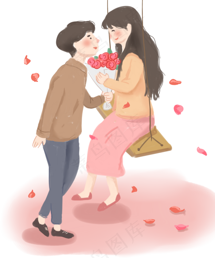 情人节情侣手绘插画情人节情侣手绘插画