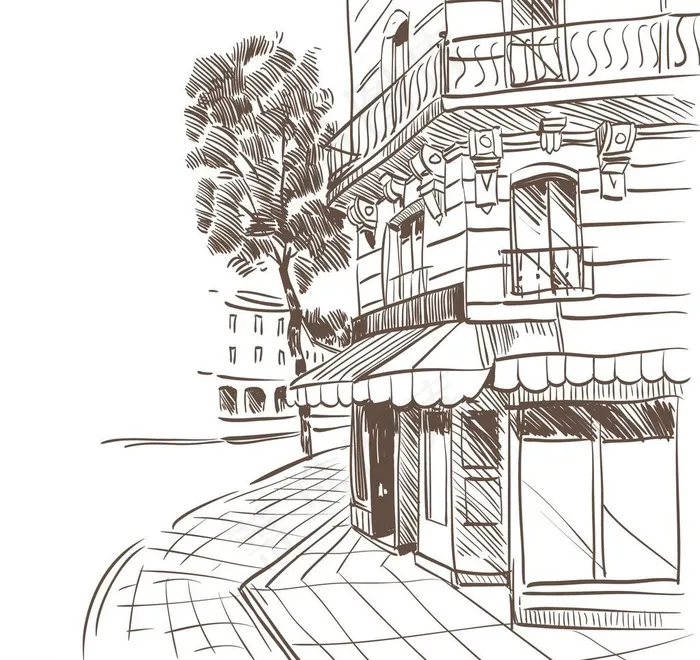 手绘建筑图片eps,ai矢量模版下载