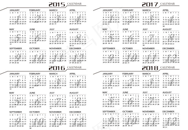 2015年-2018年日历eps,ai矢量模版下载
