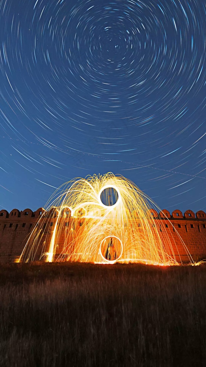 延时拍摄打铁花高清摄影图片