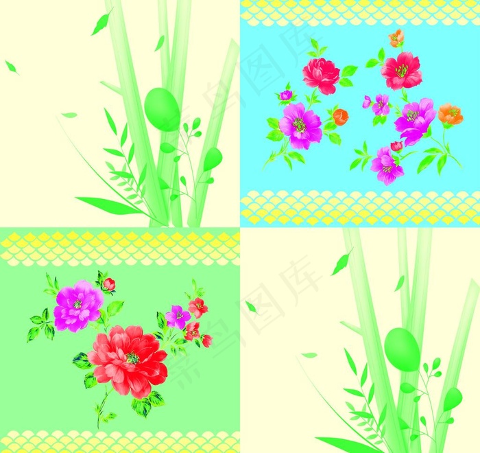 小花 格子图片psd模版下载