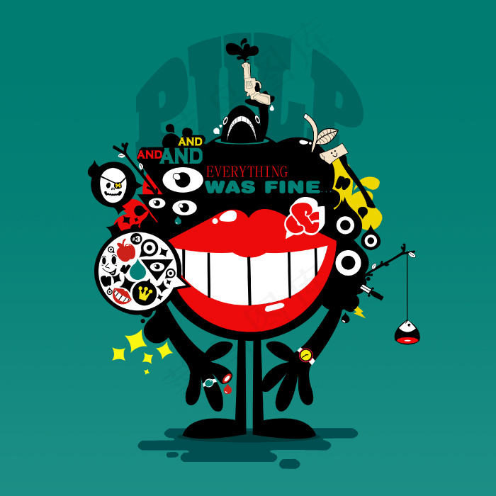 印花矢量图 街头潮流 嘴巴 怪物 ...