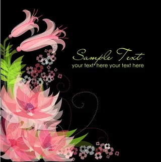 在黑色的背景上粉红色的花