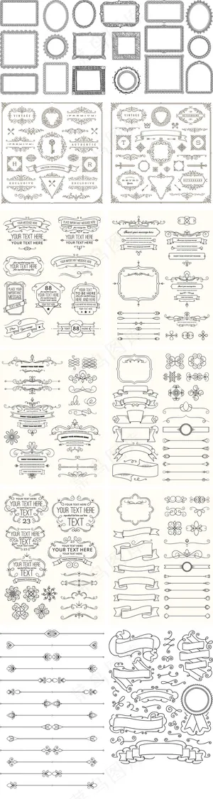 欧式线描花边边框集合设计