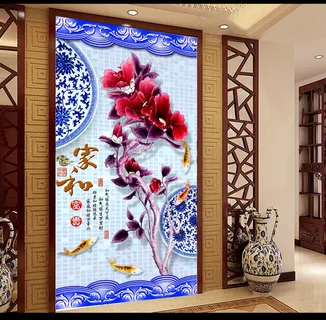 高清分层3D青花瓷玄关写真图 高清分层3D青花瓷玄关写真图
