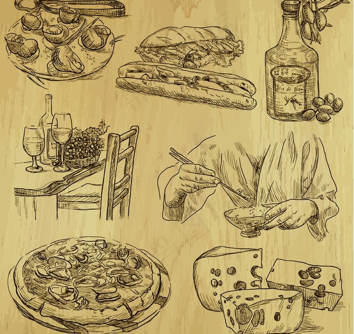 手绘美食图片eps,ai矢量模版下载
