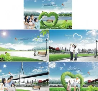 全家福 温馨 幸福家庭 一家四口 湖水 户外图片