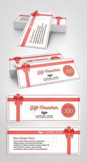 矢量浪漫红色礼品风促销代金券优惠券...