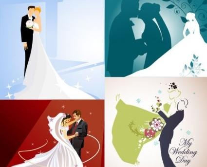 4个婚礼主题矢量插画