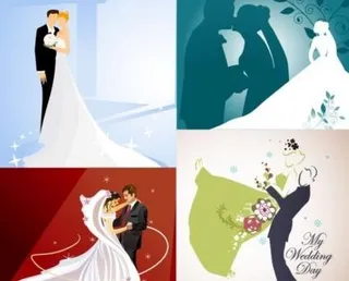 4个婚礼主题矢量插画