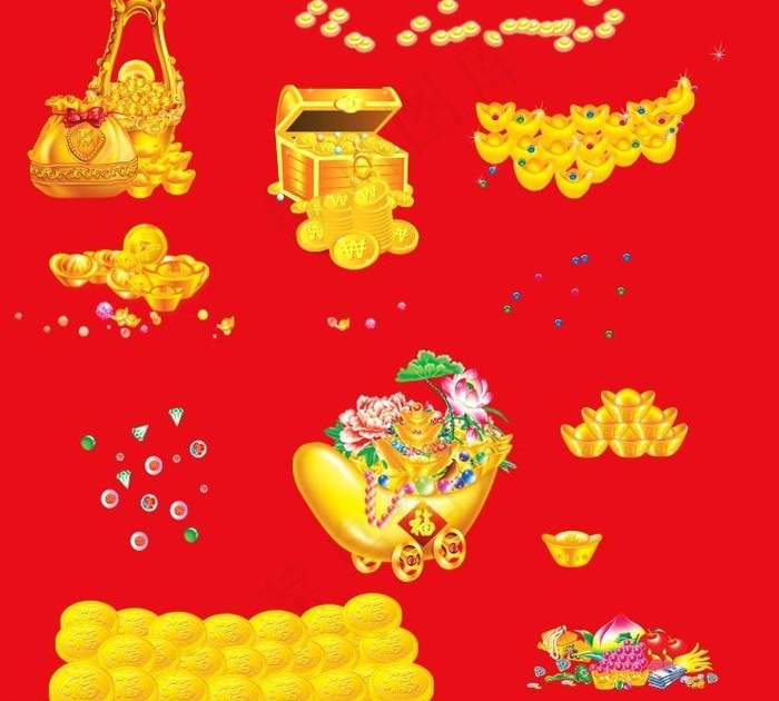 新年金银珠宝金钱素材图片psd模版下载