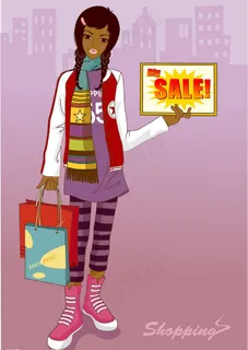 失量卡通购物女孩图片