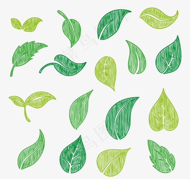 绿色彩绘叶子矢量素材