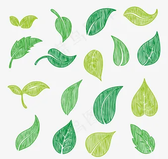 绿色彩绘叶子矢量素材