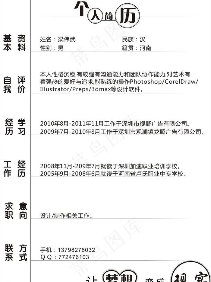 个人简历图片cdr矢量模版下载