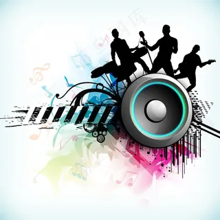 舞会的背景与摇滚乐队和扬声器背景剪...