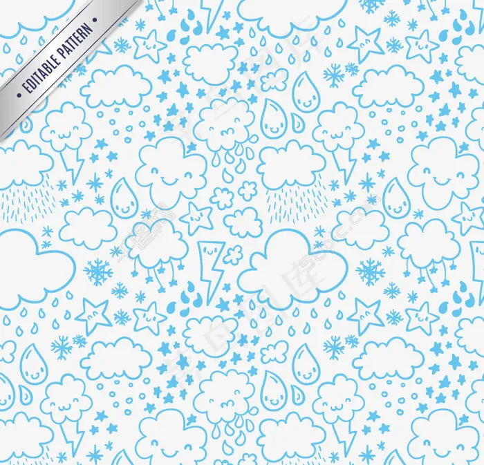 蓝色云朵雨滴无缝背景ai矢量模版下载