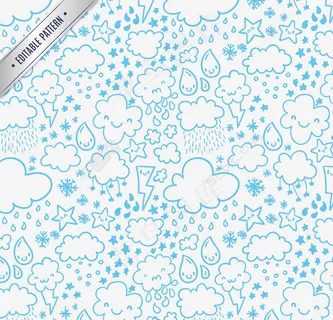 蓝色云朵雨滴无缝背景