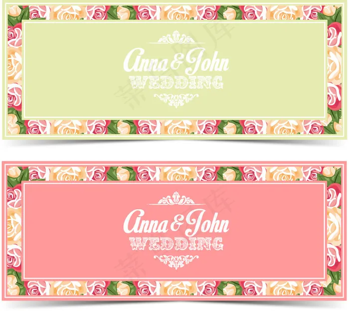 2款花卉玫瑰花边婚礼banner矢量素材ai矢量模版下载