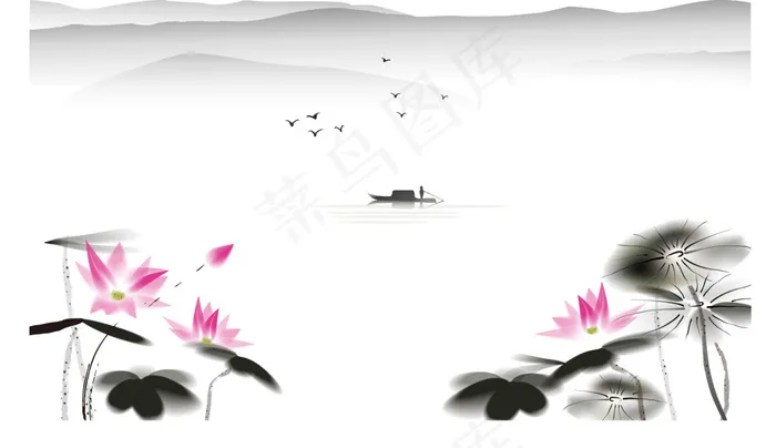 水墨荷花eps,ai矢量模版下载