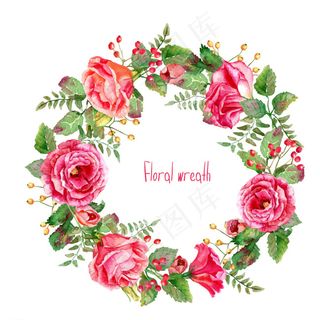 水彩花卉圆环矢量素材图片