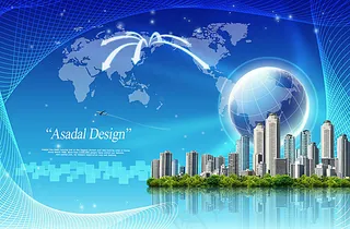 创新科技联讨会地球彩带蓝色背景海报