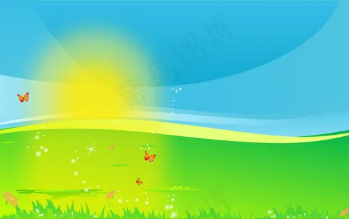 草原上的日出风景矢量素材