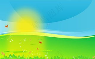 草原上的日出风景矢量素材