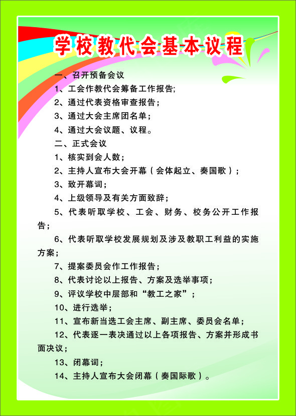 学校教代会基本议程cdr矢量模版下载