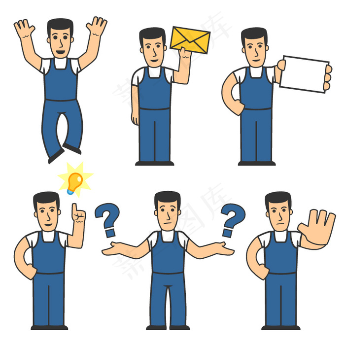卡通工人模板