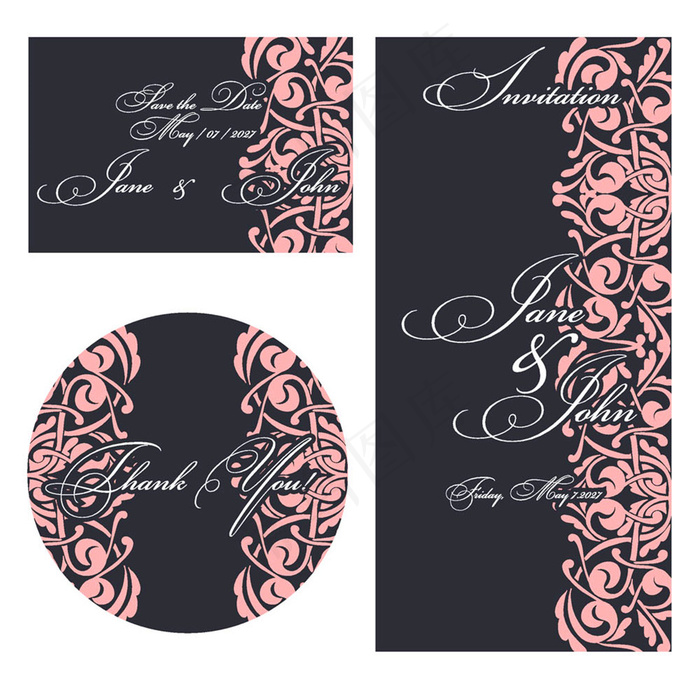 婚礼贺卡背景花纹矢量图