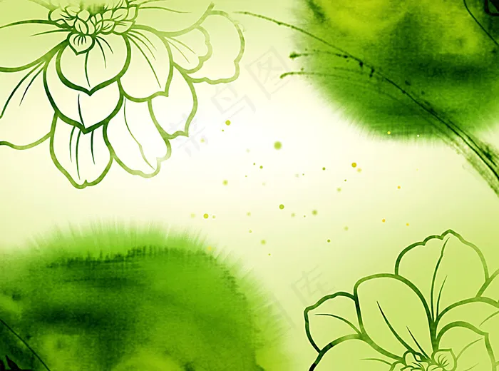 绿色水墨莲花图片(3600X2700(DPI:150))psd模版下载