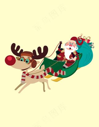 圣诞节元素圣诞老人雪橇麋鹿