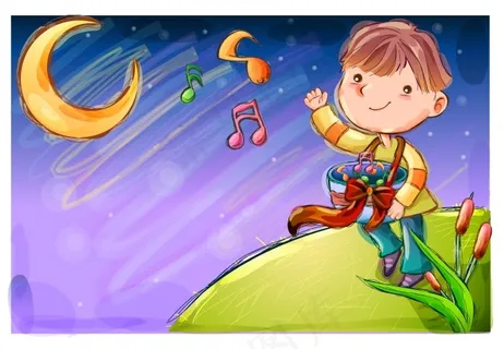 看月亮敲鼓的小男孩