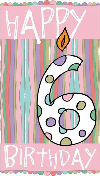 6号生日蜡烛五颜六色的背景矢量插图...