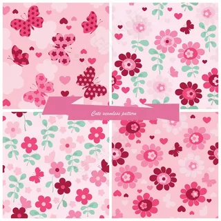 粉红色花朵可爱填充图案矢量背景素材