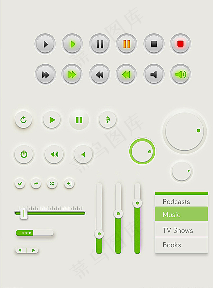 简约风格系列手机播放器按钮图片psd模版下载