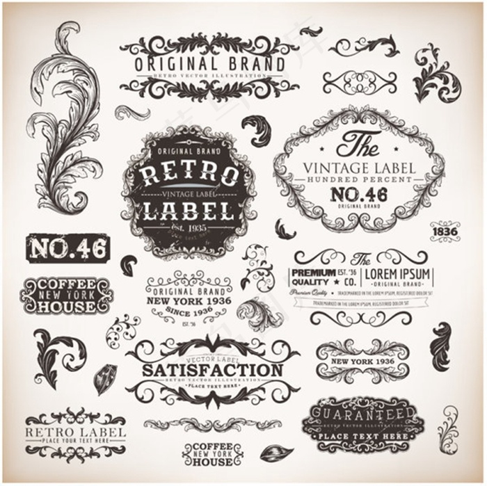 欧式花纹花边02—矢量素材模板下载