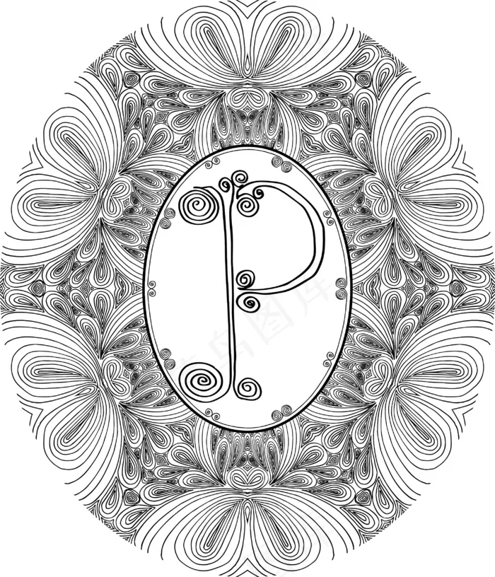 手绘字体字母P矢量插画