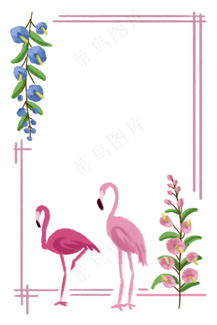 春夏花鸟边框之火烈鸟PNG,免抠元素